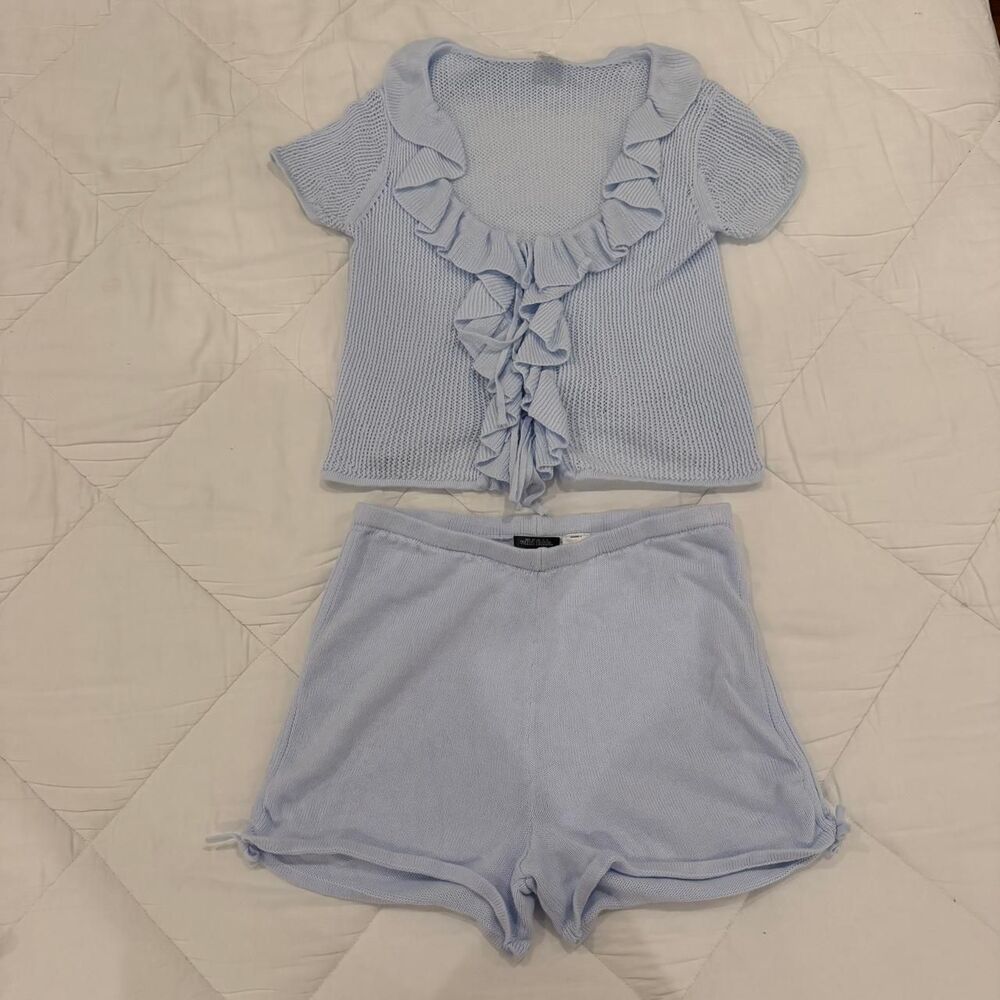 wild fable light blue ruffle knit two piece set